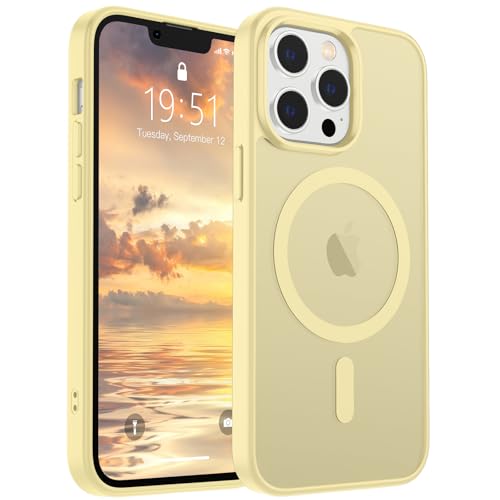 Image of SUPFINE Magnetic for iPhone 13 Pro Max Case (Compatible with MagSafe) (Military Grade Drop Protection) Slim Translucent Matte Shockproof with Anti-Fingerprint Phone Case,Buttercream Yellow