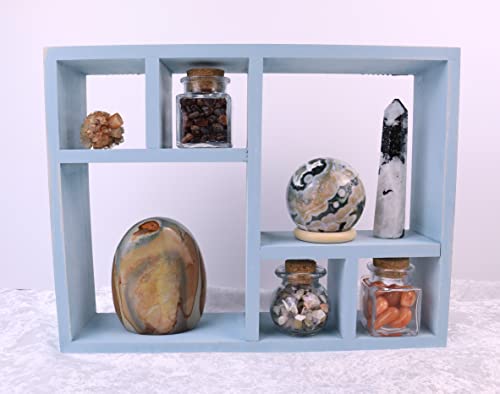 Mini Crystal Display Shelf By Shelf & Stone | Rustic Floating Shelf, Shadow Box Shelf For Farmhouse Décor. Nightstand Shelf For Fossils, Reiki Crystals, Apothecary. Countertop Organizer (Rustic White) #TOP6