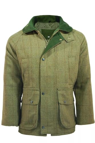 Gillicci Mens Warm Thick Heavy Tweed Padded Country Outdoor Hunting Game Shooting Fishing Farming Tweed Jacket Coat (UK Alpha S Regular Regular Light Green)