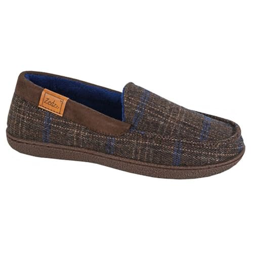 Image of Zedzzz MS407 NEVILLE Mens Moccasin Style Slippers (Brown Tweed, UK Footwear Size System, Adult, Men, Numeric, Medium, 11)