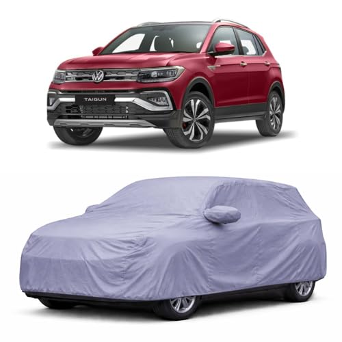 Image of Car Body Cover Compatible with Volkswagen Taigun | Water, Dust & UV Protection | Mirror Pockets | Elastic Grip | Triple Stitch Taigun Car Cover (Blue)