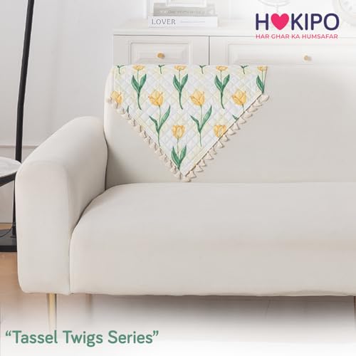 Image of HOKIPO Tulip Blossom Quilted Sofa Backrest Cover Mat| 'Tassel Twigs' Series (IN-988-T4)