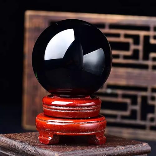 Decorative Black Obsidian Crystal Ball Sphere for, Divination, and Feng Shui, Stone Polished or Office & Home Decor,16cm Gemston