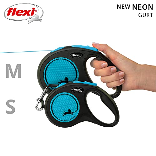 flexi® Neon S Gurt 5 m schwarz/neon-blau, Roll-Leine für Hunde bis 15 kg