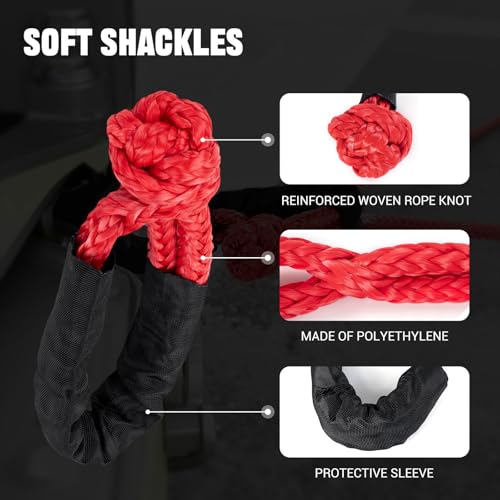 Image of BARTOO Winch Snatch 66000 LB Recovery Ring with 2 PCS Soft Shackle 1 /2 inch X 22 Inch Winch Rope, for ATV UTV SUV Truck Off-Road Vehicle Recovery Accessories, Red