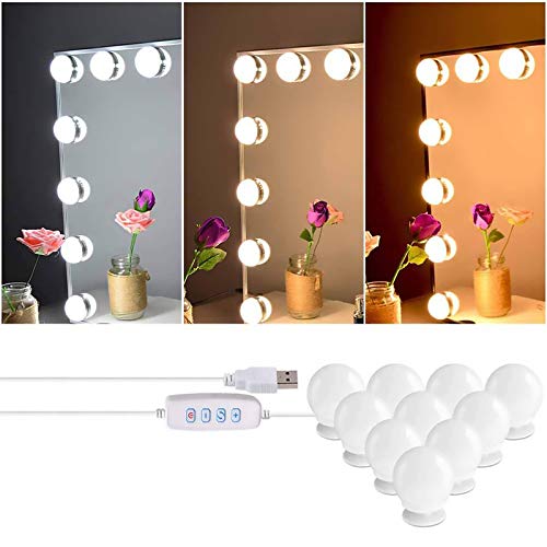 Spiegel Beleuchtung, 10 LED Spiegelleuchte Schminktisch Beleuchtung mit 3 Farbe Modus und 10 Dimmbare Hollywood Stil Schminktisch Spiegel Lichter für Spiegel,Kosmetikspiegel, Schminktisch (1.9inch) Cover