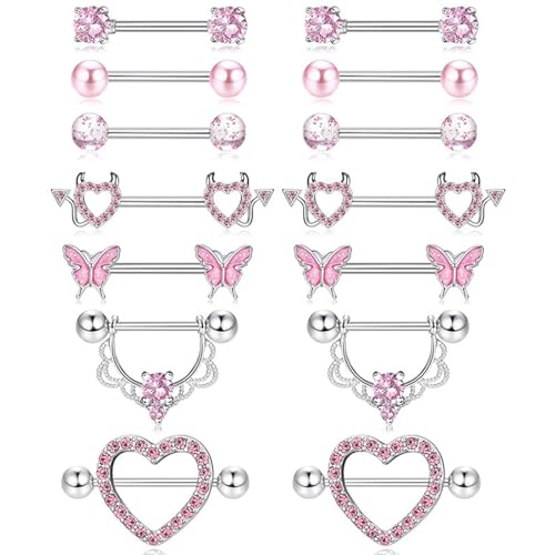 TYXHXTF 7 Piezas Barbell Piercing Pezón Acero Inoxidable, Piercing Oreja Acero Piercing para Mujer（Rosa）