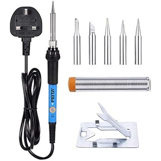FEITA Soldering Iron Kit Electronics UK Plug AC240V with 5Pcs Different Solder Tips, Solder Wire, Solder Stand for Variously Electronic Repair