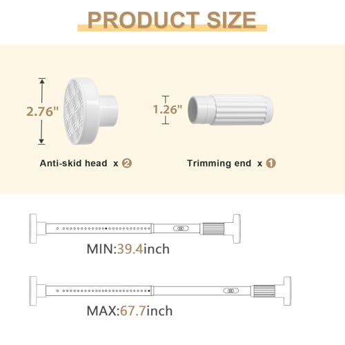 Image of White Heavy Duty Tension Shower Curtain Rod 41-67 Inches for Bathroom, Window, Adjustable Spring Rod for Closet, Doorway, No Drilling,One-bond stretching