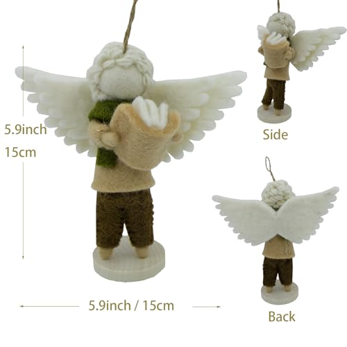 5.9 inch Felt Angel Ornament, Wool Felted Angel with Wing & Book, Christmas Felting Ornaments Mini Hanging Wool Angel Figurines, Handmade Crafts Xmas Tree Holiday Easter Gifts Home Office Party Decor - image 5