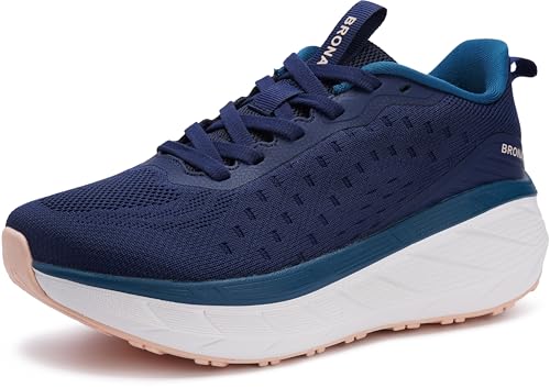 Image of BRONAX Womens High-Impact Cushion Thick Sole Wide Toe Box Shoes S600 | Wide Width, Breathable Mesh Upper, High‑Rebound EVA Midsole, Rubber Outsole, All Day Comfort, Sports, Athletic
