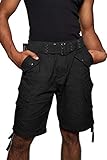 normani Herren Sommer-Shorts Bermuda Sommerhose Kurze-Hose Freizeithose Vintage-Short mit Gürtel bis 5XL - 100% nachhaltige Bio-Baumwolle Farbe Schwarz Größe L