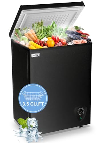 Chest Freezers Compact Mini Deep Freezer WANAI 3.5 Cu.Ft Free-standing Top Door Room Dorm Office Garage Freezer with 7 Adjustable Temp Control Removable Basket for Apartment Basement Business
