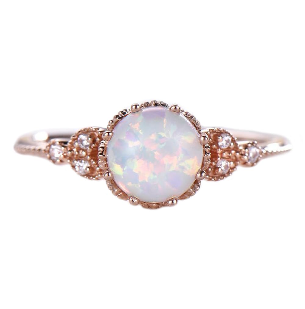 SUKKCCNO Rose Gold Plated 925 Sterling Silver Moonstone Ring Fire Opal Diamond Ring Transparent Elegant Moonstone Luxury Engagement Cocktail Party Wedding Band Rings for Women (9)