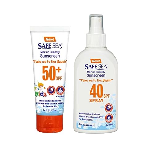 Safe Sea SPF50+ Kids 3.4 oz. & SPF40 Spray 4 oz. Sunscreen | For sensitive skin | anti jellyfish and Sea Lice sting protective lotion | Coral reef safe sunscreen Cover