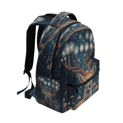 Deer Mushroom Blue Backpack for School Boys Girls Adults Kids Bookbag Laptop Bag 18L2