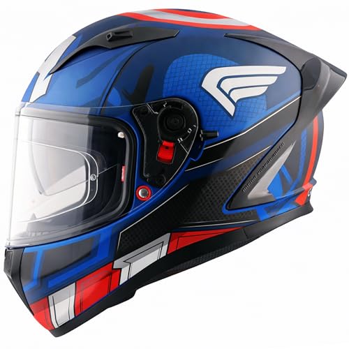 Image of Axor Street Marvel Captain America ISI ECE and DOT Certified Lightweight Full Face Helmet for Men and Women with Scratch and UV Resistant Dual Visors-Dull Blue Red White-L