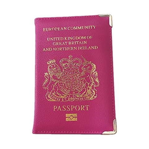 SAMHENG British Passport Holder, UK Passport Wallet for Men Women, PU Leather Passport Cover for Travel by (Hot Pink) Cover