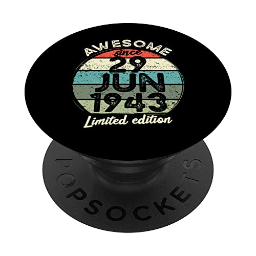 Camiseta de cumpleaños de 80 años, 29 de junio de 1943, 80 cumpleaños PopSockets PopGrip Intercambiable