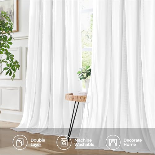 Image of 100% Blackout Curtains for Bedroom, Double Layer White Curtains, Black Out Curtain 72 inch Long with Sheer Overlay for Living Room, Room Darkening Window Drapes with Grommet, 52 inch W x 72 inch L