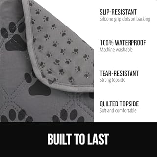 GORILLA GRIP Waterproof Bed Cover for Dogs, 82x52, Gripped Slip Resistant Backing, Leak Proof Washable Dog Blanket Covers Sofa, Couch, Sectional, Crate, Car, RV Seats, Pet Puppy Essentials, Gray Paw