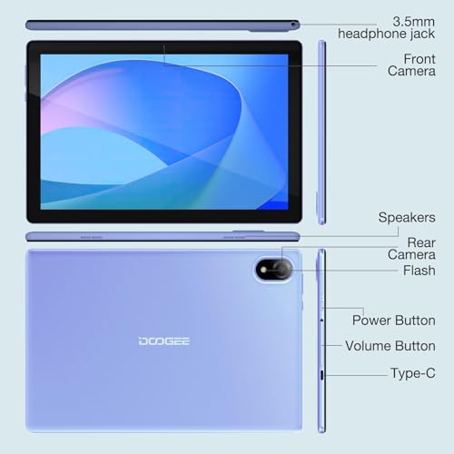 DOOGEE U10 2025 Newest Android 10" Tablet 9GB RAM+128GB ROM 1TB TF, Bluetooth 5.0 WIFI 6, Android Tablets 1280x800 HD IPS Screen, OTG, Type C, 3.5mm Headphone Jack, Tablet PC 2025 - Black - Image 5