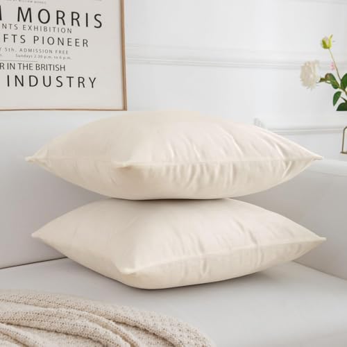 Image of Amazon Brand - Umi Velvet Decorative Cushion Cover 18x18 Inch - Set of 5, Soft Solid Square Throw Pillow Covers for Sofa, Living Room or Home Decor - 45x45 cm in Cream Color