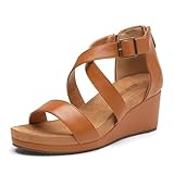 DREAM PAIRS Women's Open Toe Buckle Ankle Strap Summer Platform Wedge Sandals,Size 7.5,Camel/Pu,NINI-2