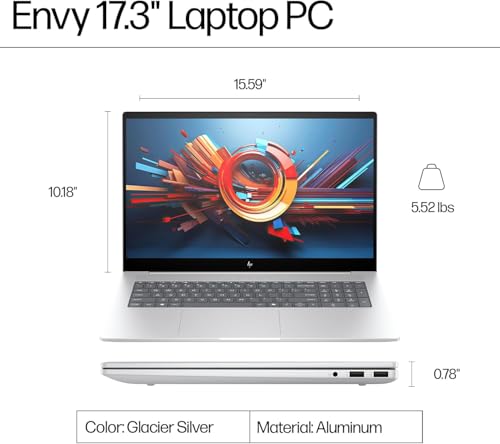 Image of HP Envy 17.3 inch Touchscreen Laptop Computer - 64GB RAM | 1TB SSD, Intel Core Ultra 7 155H Processor(10Core), 16:10 FHD Display, Wi-Fi 7, Backlit KB, Numeric Keypad, Win 11 Pro for Business, Student
