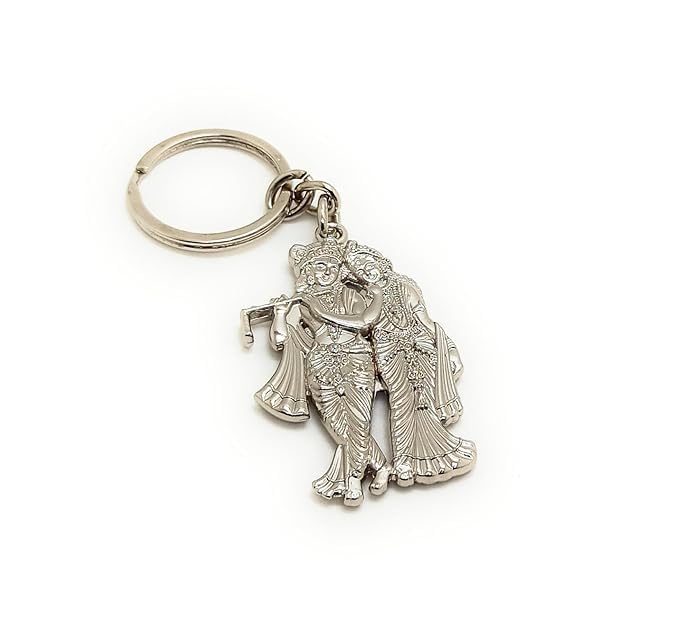 Lord Radha Krishna Metal Keychain - Silver Color - Religious Key Ring - Devotional Keepsake - Ideal Gift for Festivals and Spiritual Seekers3