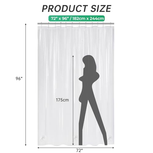 Image of AmazerBath Extra Long Shower Curtains 96 Length, Tall Shower Curtain Liner Clear 72x96 Inches, Premium PEVA, Bathroom Accessories with 3 Weighted Stones and 12 Rustproof Grommets
