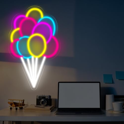 Image of Colorful Balloon Neon Sign Wedding Birthday Party Festival Wall Decor | USB Powered Dimmable LED Ligth Kids Room Decoration 16.5 inchx10.4 inch