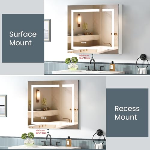 Tifullhome TFGBE100162-3 Medicine Cabinet With Lights 30X26 Inch thumb #6