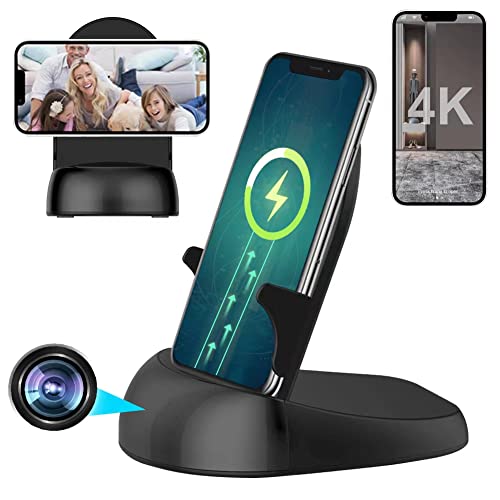 Spy Camera Hidden Camera WiFi Wireless Phone Charger with Video,Motion Activated ,Spy Nanny Cam HD 4K (Rotate Lens) with 250°Viewing Angle, camaras espias ocultas for Home Office Security(2.4/5G)