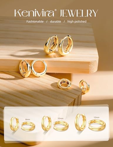 Kenivira 18K Gold Plated Hoop Earrings for Women,Small Chunky Hoop Earrings Set,Huggie Thick Earring Hypoallergenic,Chunky Hoops Non Tarnish - image 3
