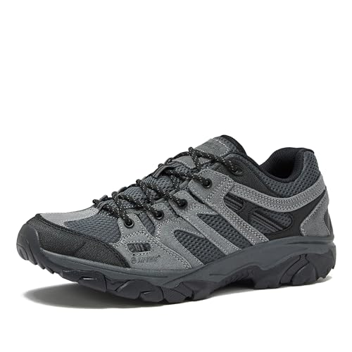 HI-TEC Ridge Low Waterproof Hiking Shoes for Men, Lightweight Breathable Outdoor Trekking and Trail Sneakers - Castle Rock/Black, 9 Wide