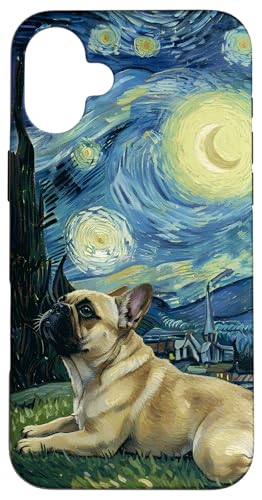 星月夜スタイルのゴッホ絵画のフレンチブルドッグ スマホケース iPhone 16 Plus 用