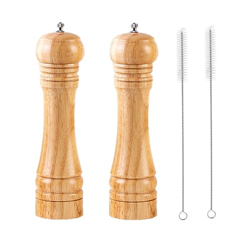 BINHAI Molinillo de sal y pimienta, juego de molinillos de pimienta de madera, juego de molinillos manuales sólidos con fuertes molinillos de cerámica ajustables, 2 piezas de 8 pulgadas