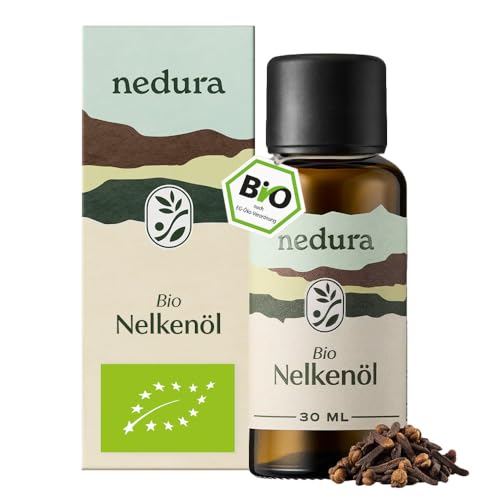 nedura BIO Nelkenöl [100% NATURREIN] - Echtes Nelkenöl Bio zum Einnehmen - Gewürznelkenöl in Lebensmittelqualität - Ätherisches Nelkenöl Zahnschmerzen - BIO Qualität - 30ml