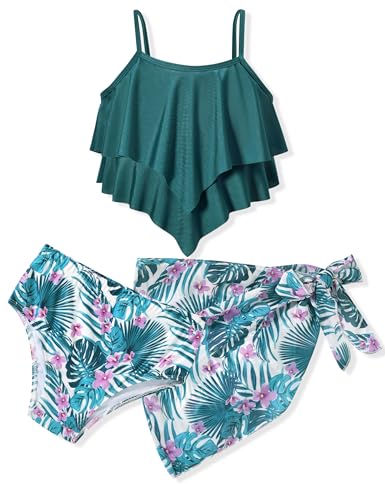 Unutiylo Girls Swimsuit 3 Piece Bikini Set Ruffle Bathing Suits Floral Print for Girls Swimwear