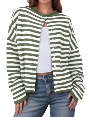 Image of UNCLECAT Womens Striped Cardigan Long Sleeve Button Down Knit Tops