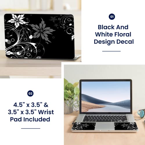 Image of LSS 17 17.3 Inches Laptop Notebook Skin Sticker with 2 Wrist Pads - Reusable Cover Protector Vinyl Sticker Cover Decal Fits 17 inch - 19 inch HP Asus Acer Samsung - Black and White Floral