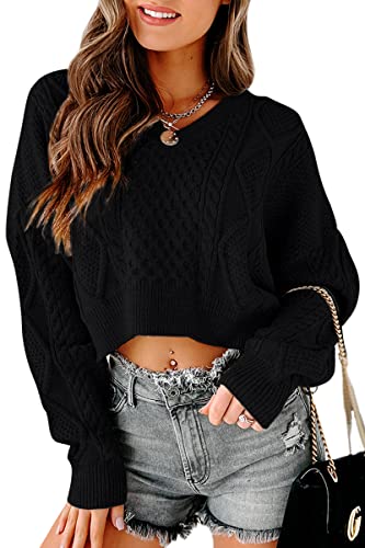 Tankaneo Women's V Neck Cropped Sweater Long...