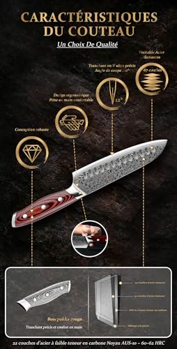 Couteau Santoku en damas 67 couches pour une découpe d'exception - 7