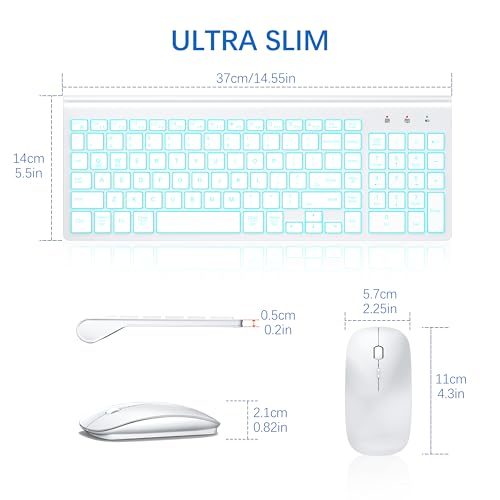 Image of Wireless Backlit Keyboard and Mouse Ultra Slim Combo, TopMate 2.4G Silent Compact 2400DPI Mouse and Scissor Switch Keyboard Set, Batteries Included, for PC /Laptop /Windows /Mac /Gaming - BL Matte White