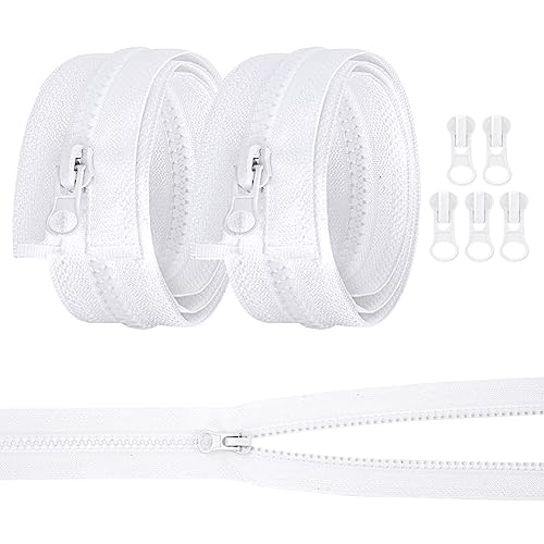 AUAUY 2 PCS 60cm Cremalleras de Resina con 5 Tirador Cremallera, Cremalleras Abiertas N.º 5 Resistentes para Coser Varios TamañOs, Diy ConfeccióN, Bolsos, SastreríA, Suministros Manualidades (Blanco)