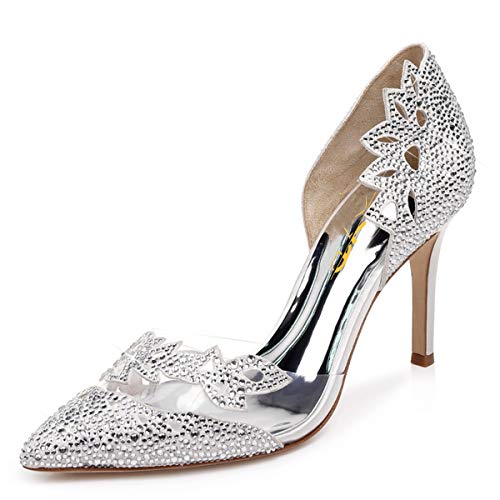 Image of XYD Women's Pumps, Elegant Pointed Toe, D'Orsay Kitten Low Heels, Rhinestone Studs, Slip-On Satin Shoes for Wedding