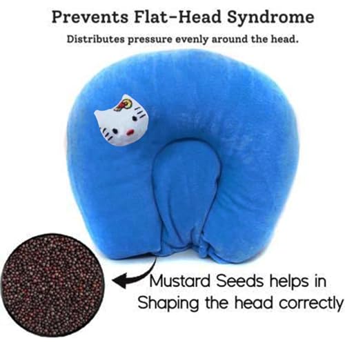 Image of Mustard Pillow for New Born Baby, Ideal for Round Head Shaping Seed Pillow with Foam Cotton Cover for 0 to 12 Months Babies