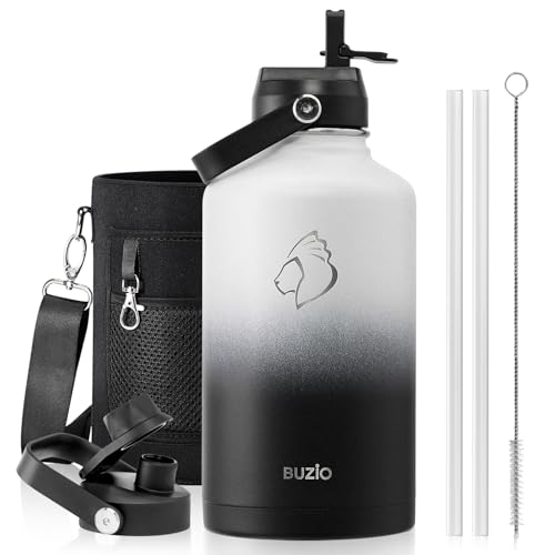 BUZIO Vacuum Insulated Stainless Steel Water Bottle 64oz (Cold for 48 Hrs/Hot for 24 Hrs) BPA Free Double Wall Travel Mug/Flask for Outdoor Sports Hiking, Cycling, Camping, Running 64 Ounces