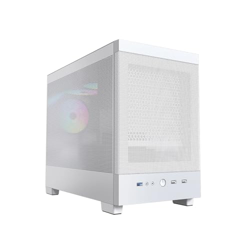 M-ATX/ITX - Carcasa para computadora de torre media, panel lateral de vidrio templado, soporte vertical de GPU, panel frontal de rejilla
